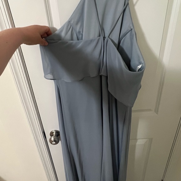 Birdy Grey Blue Ruffled A-line Halter Gown - Picture 5 of 6